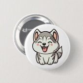 Happy niedlicher sibirischer Huskehund Button (Vorne & Hinten)