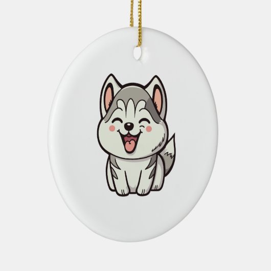 Happy niedlicher sibirischer Huskehund Keramik Ornament (Rechts)