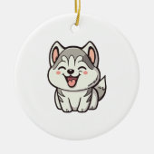 Happy niedlicher sibirischer Huskehund Keramik Ornament (Vorne)