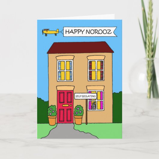 Happy Norooz Covid 19 Lockdown House Cartoon Karte (Vorderseite)