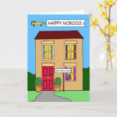 Happy Norooz Covid 19 Lockdown House Cartoon Karte (Gelbe Blume)