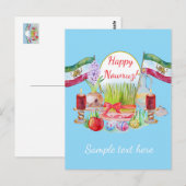 Happy Norooz Haft Sin with Lion and Sun Flags Postkarte (Vorne/Hinten)
