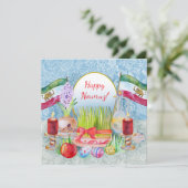 Happy Norooz Haft Sin with Lion and Sun Flags Save The Date (Stehend Vorderseite)