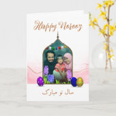 Happy Noroz Foto Pastel Pink Blume Farbiges Ei Karte (Gelbe Blume)