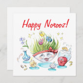 Happy Noroz Haft Sin lustigen Tisch Einladung (Vorne/Hinten)
