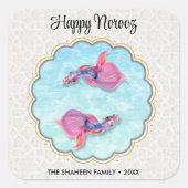 Happy Noroz Mubarak Fisch Orient farbiges Muster Quadratischer Aufkleber (Vorderseite)