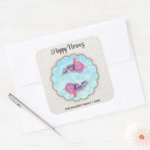 Happy Noroz Mubarak Fisch Orient farbiges Muster Quadratischer Aufkleber