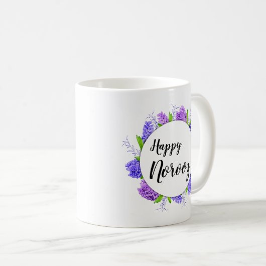 Happy Noroz Neujahr Lila Hyacinth-Kranz Kaffeetasse (VorderseiteRechts)