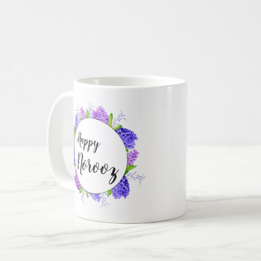 Happy Noroz Neujahr Lila Hyacinth-Kranz Kaffeetasse (Vorderseite Links)