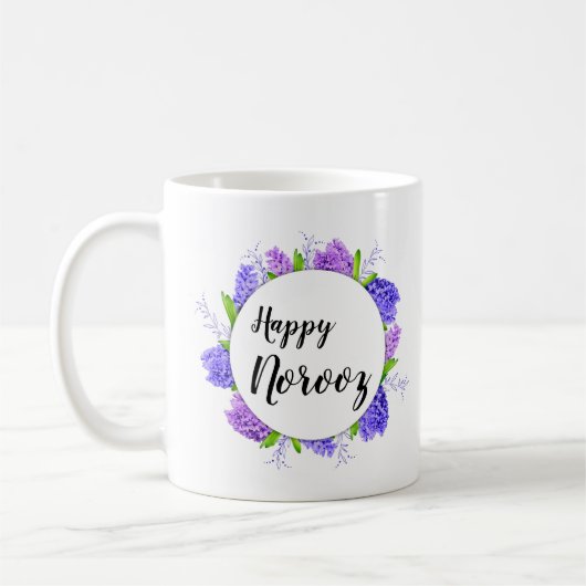 Happy Noroz Neujahr Lila Hyacinth-Kranz Kaffeetasse (Links)