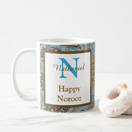 Happy Noroz Persian New Year Monogram Initial Kaffeetasse (Mit Donut)