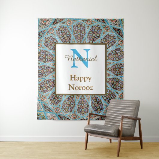 Happy Noroz Persian New Year Monogram Initial Wandteppich (Beispiel)