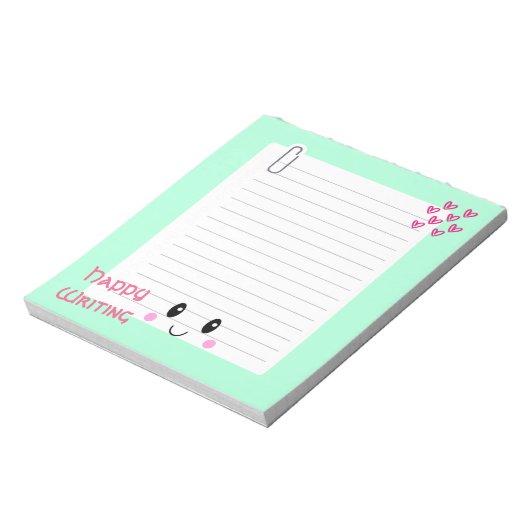 Happy Notes Green: Kawaii Editor Notizblock (Rotiert)