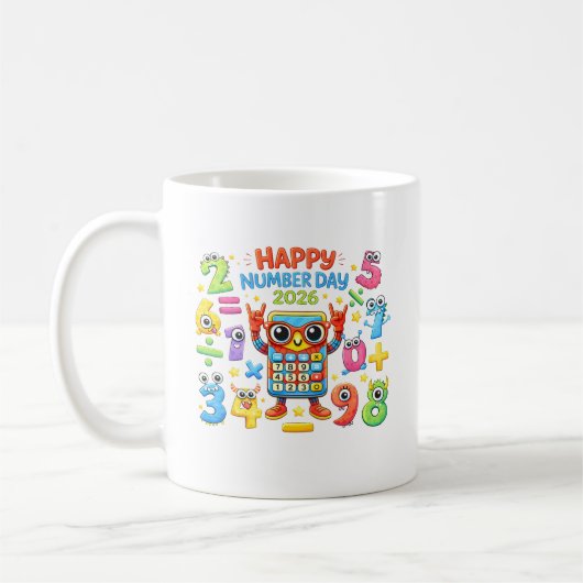 Happy Number Day 2026 Calculator Math Design Kaffeetasse (Links)