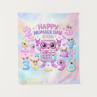 Happy Number Day 2026 Cute Calculator Design Wandteppich