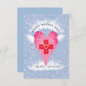 Happy Nurses Day Blue Pink Heart Personalisiert Dankeskarte (Vorne/Hinten)
