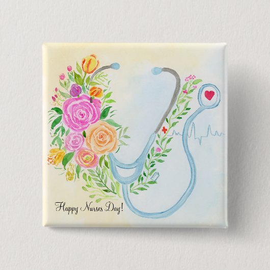Happy Nurses Day Floral Stethoscope Appreciation Button (Vorderseite)