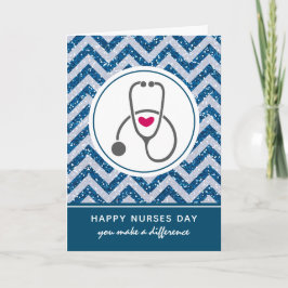 Happy Nurses Day Gray Stethoscope auf Blue Zickzac Karte
