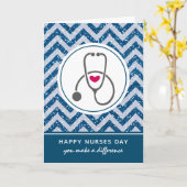 Happy Nurses Day Gray Stethoscope auf Blue Zickzac Karte (Gelbe Blume)