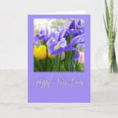 Happy Nurses Day Lila Iris & Yellow Tulips Karte (Vorderseite)