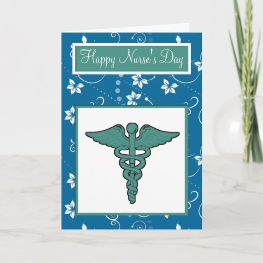 Happy Nurse's Day mit Symbol für Krankenpflege Dankeskarte (Vorderseite)