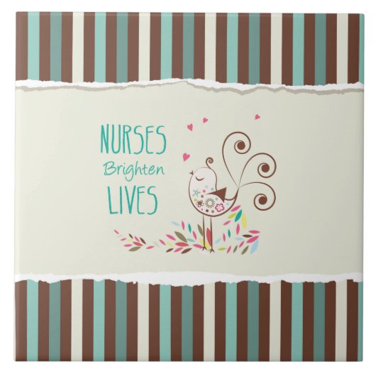 Happy Nurses Day, Niedlicher Vogel auf Streifen Fliese (Vorderseite)