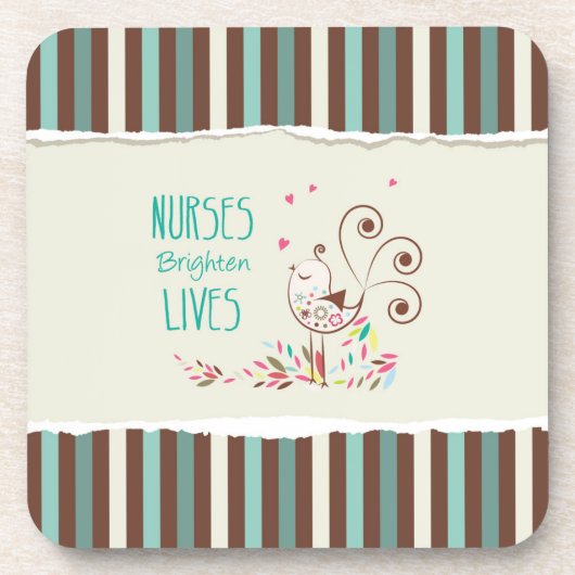 Happy Nurses Day, Niedlicher Vogel auf Streifen Getränkeuntersetzer (Vorderseite)