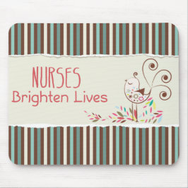 Happy Nurses Day, Niedlicher Vogel auf Streifen Mousepad