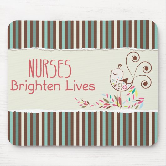 Happy Nurses Day, Niedlicher Vogel auf Streifen Mousepad (Vorne)