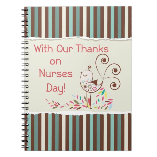 Happy Nurses Day, Niedlicher Vogel auf Streifen Notizblock (Vorderseite)