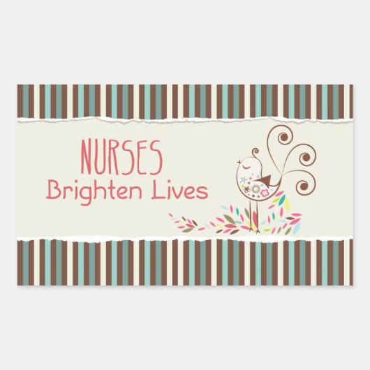 Happy Nurses Day, Niedlicher Vogel auf Streifen Rechteckiger Aufkleber (Vorderseite)