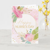 Happy Nurses Day Pink Florals Gold und Green Card Karte (Gelbe Blume)