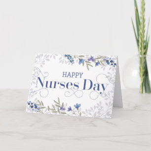 Happy Nurses Day - Wirbler Text und Blume - Blau Dankeskarte