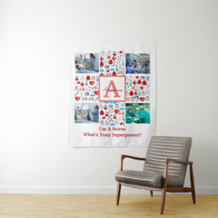 Happy Nurses Tag 4 Foto Collage Cross Monogramm Wandteppich