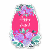 Happy Oaster Aquarell Blumenrosa Ei Aufkleber (Vorderseite)
