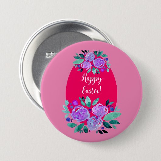 Happy Oaster Aquarell Blumenrosa Ei Button (Vorne & Hinten)