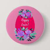 Happy Oaster Aquarell Blumenrosa Ei Button (Vorderseite)