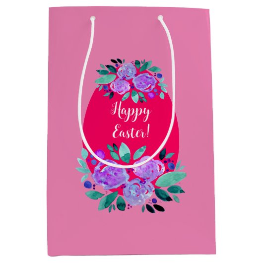 Happy Oaster Aquarell Blumenrosa Ei Mittlere Geschenktüte (Vorderseite)