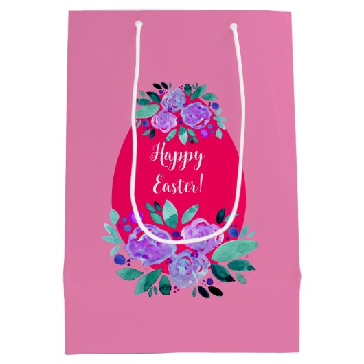 Happy Oaster Aquarell Blumenrosa Ei Mittlere Geschenktüte (Rückseite)