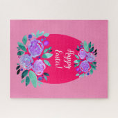 Happy Oaster Aquarell Blumenrosa Ei Puzzle (Horizontal)