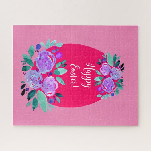 Happy Oaster Aquarell Blumenrosa Ei Puzzle (Horizontal)