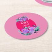 Happy Oaster Aquarell Blumenrosa Ei Runder Pappuntersetzer (Angewinkelt)