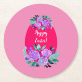 Happy Oaster Aquarell Blumenrosa Ei Runder Pappuntersetzer (Vorderseite)