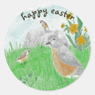 Happy Oaster Artistic Blume Robins Runder Aufkleber