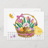 Happy Oaster Basket Chicks & Eiern Postkarte (Vorne/Hinten)