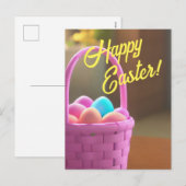 Happy Oaster Basket mit gemalten Eiern Postkarte (Vorne/Hinten)