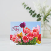 Happy Oaster Beautiful Tulip Blume Feiertagspostkarte (Stehend Vorderseite)
