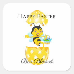Happy Oaster Bee Gesegneter Cartoon Quadratischer Aufkleber