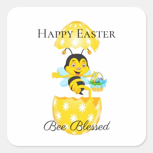 Happy Oaster Bee Gesegneter Cartoon Quadratischer Aufkleber (Vorderseite)