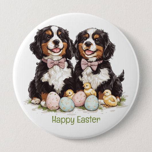 Happy Oaster Bernese Berge Hunde Ostereier Button (Vorderseite)